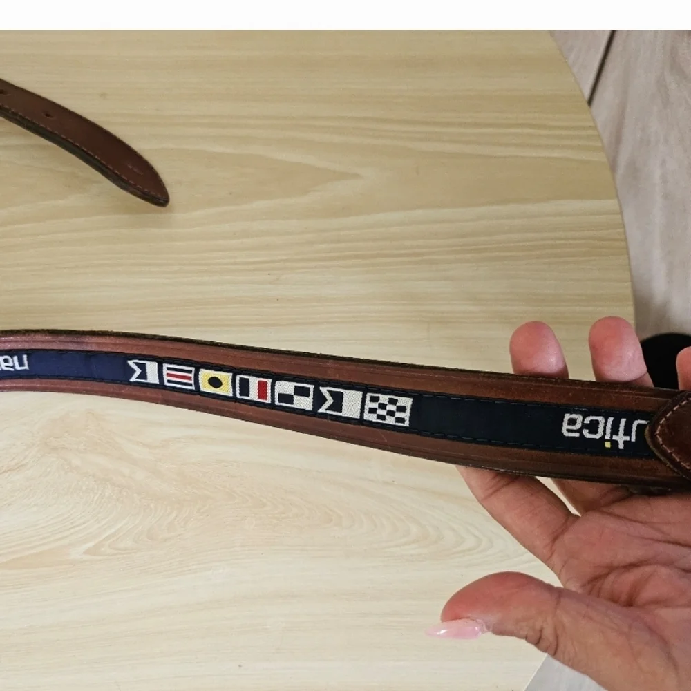 Nautica Men's Leather Belt With Logo Ribbon Made in Turkey Size 38.
